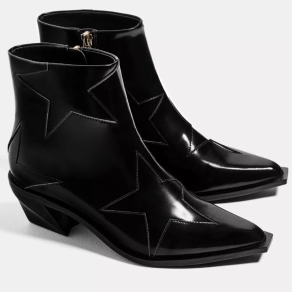 ZARA Black Star Stars Shiny Ankle Boots